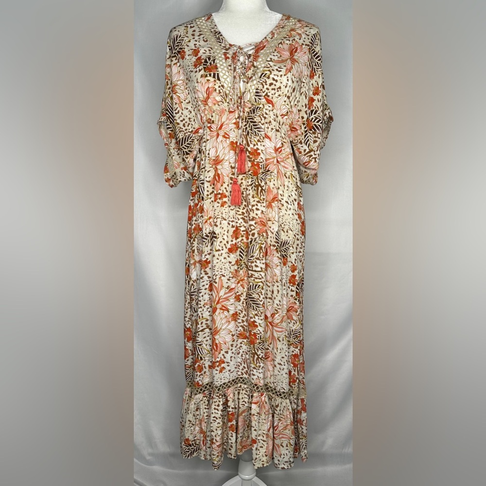 Z & L Europe Sierra Madre Maxi Dress Orange Floral Bohemian Sz S